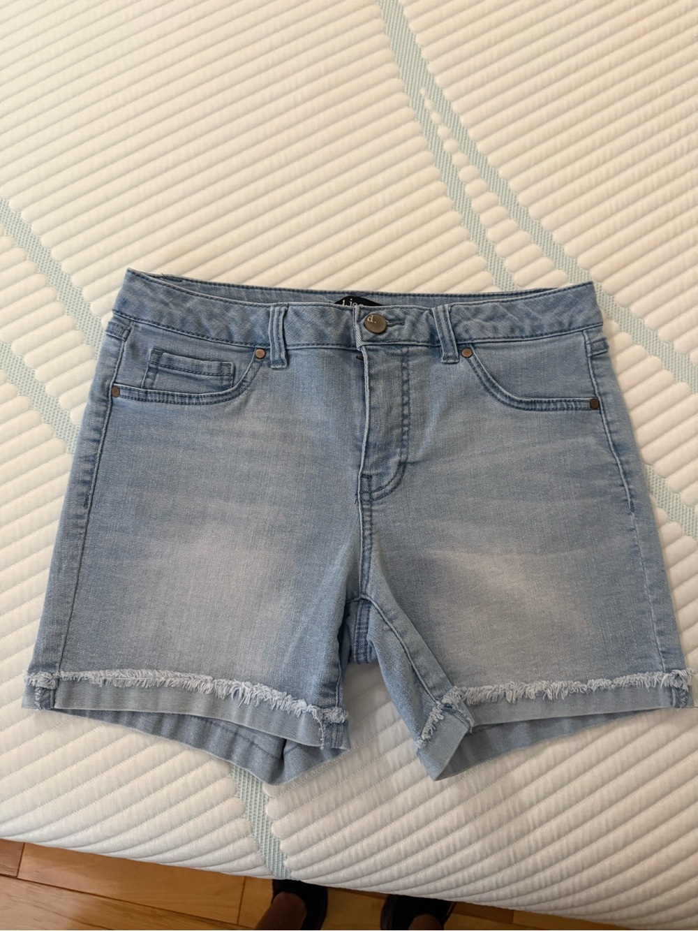 d. jeans Light Blue Distressed Hem Denim Shorts